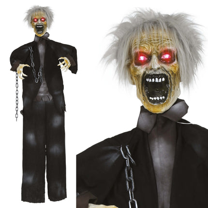 Poupée Halloween Zombie avec lumière, son et mouvement 1.7m