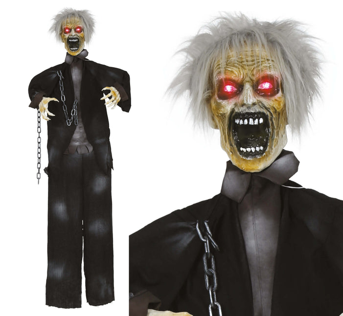 Poupée Halloween Zombie avec lumière, son et mouvement 1.7m