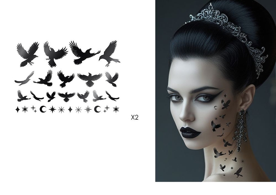 Tatouage temporaire d'Halloween : Corbeau noir