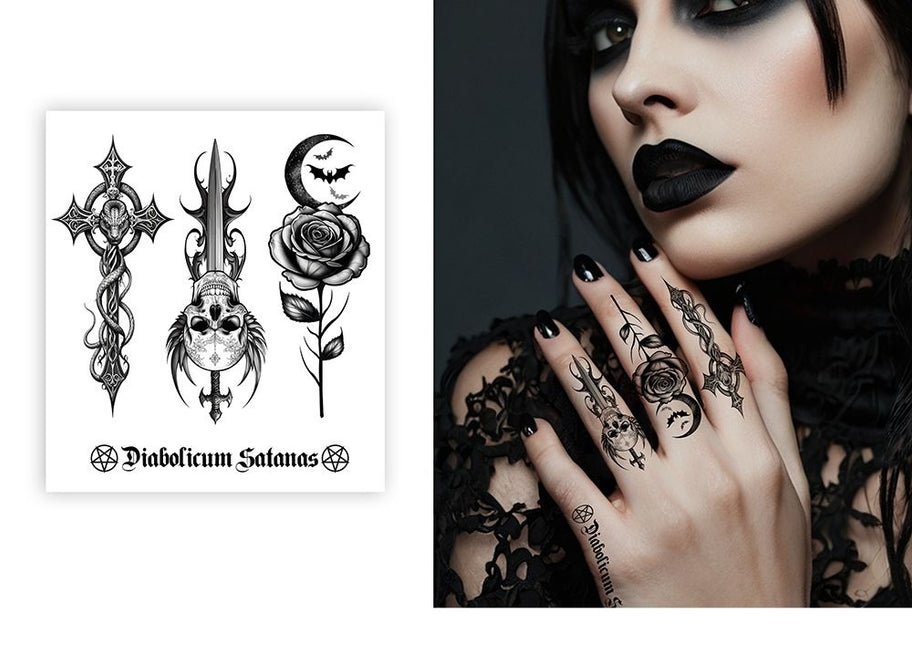 Tatouage temporaire d'Halloween noir pour les doigts