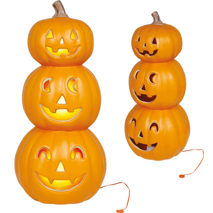 Pile de citrouilles d'Halloween avec lumière, 52 cm