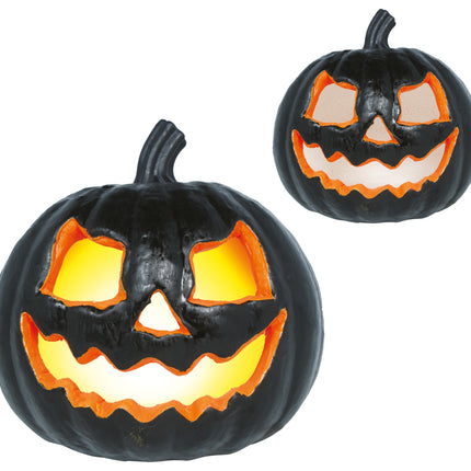 Citrouille d'Halloween noire avec lumière, 20 cm