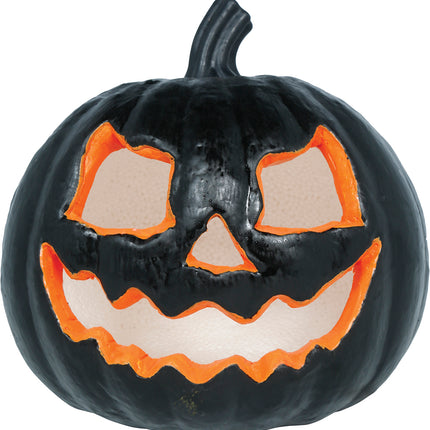 Citrouille d'Halloween noire avec lumière, 20 cm