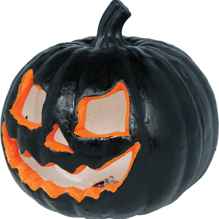 Citrouille d'Halloween noire avec lumière, 20 cm