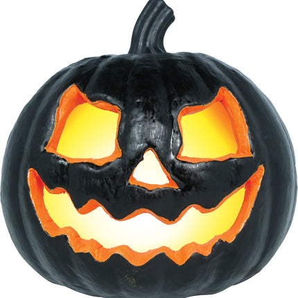 Citrouille d'Halloween noire avec lumière, 20 cm