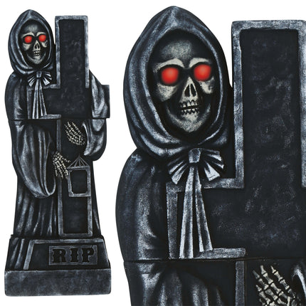 Halloween Grafsteen Grijs Skeletkruis Met Licht 1,2m
