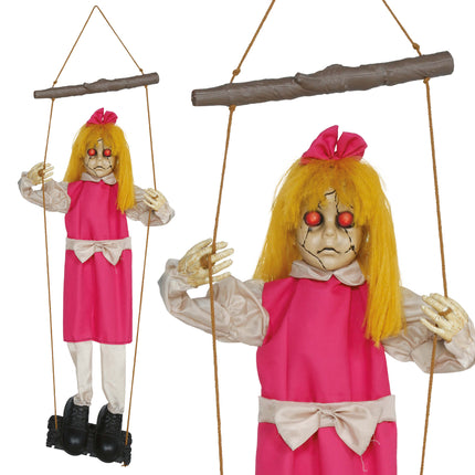 Halloween Pop Hangend Meisje Met Licht, Geluid En Beweging 105cm