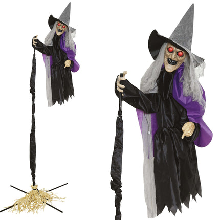 Souris d'Halloween « Sorcière volante » avec lumières, sons et mouvements, 2,25 m