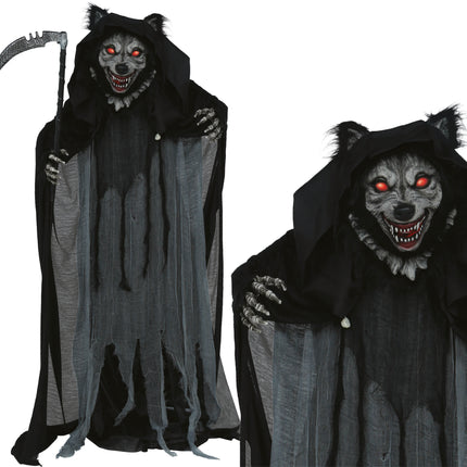 Loup-garou d'Halloween avec lumières, sons et mouvements, 1,75 m