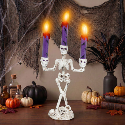 Bougeoir d'Halloween « Squelette » avec lumière, 35 cm