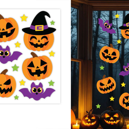 Décoration de fenêtre pour Halloween : citrouilles de 50 cm