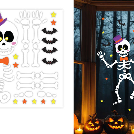 Décoration de fenêtre pour Halloween : squelette de 50 cm