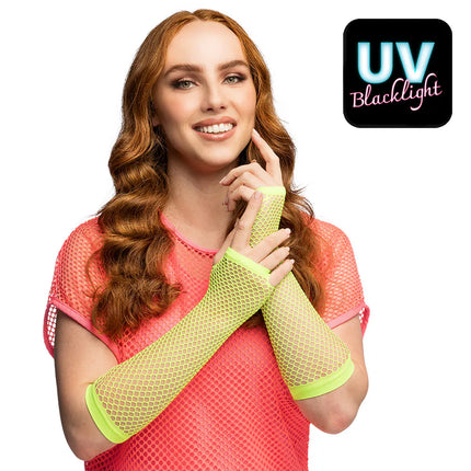 Paire de gants jusqu'aux coudes en maille, vert fluo