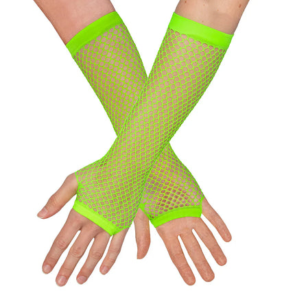 Paire de gants jusqu'aux coudes en maille, vert fluo