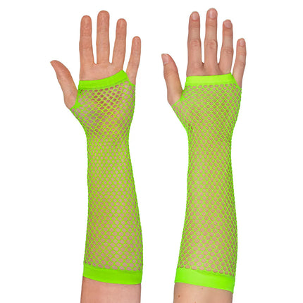 Paire de gants jusqu'aux coudes en maille, vert fluo