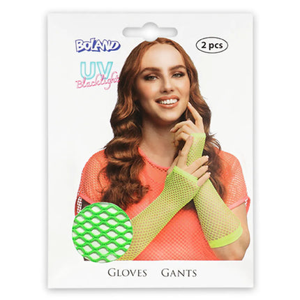 Paire de gants jusqu'aux coudes en maille, vert fluo