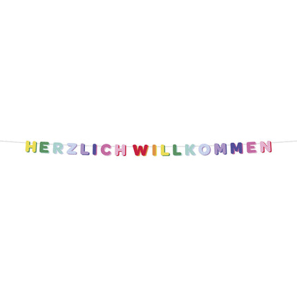 Guirlande de lettres colorées Herzlich Willkommen 2.6m