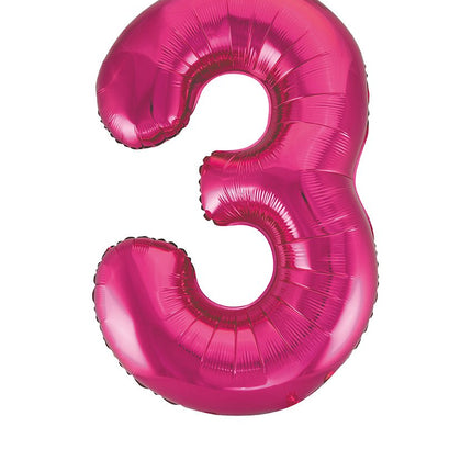 3 Jaar Cijfer Ballon Fuchsia Leeg 86cm van Unique koop je bij Partywinkel