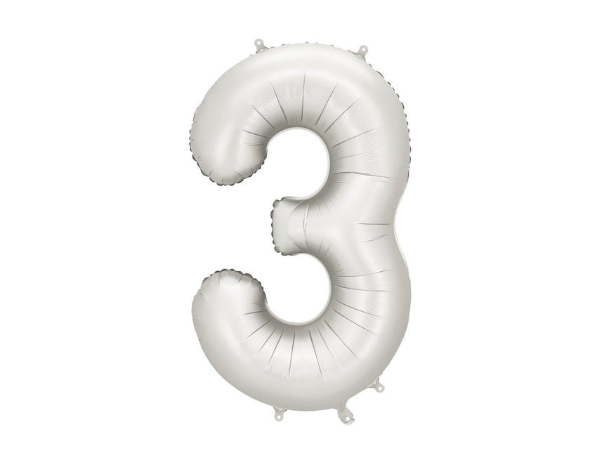 3 Jaar Cijfer Ballon Zilver Satijn Folie Leeg 86cm van Partydeco koop je bij Partywinkel