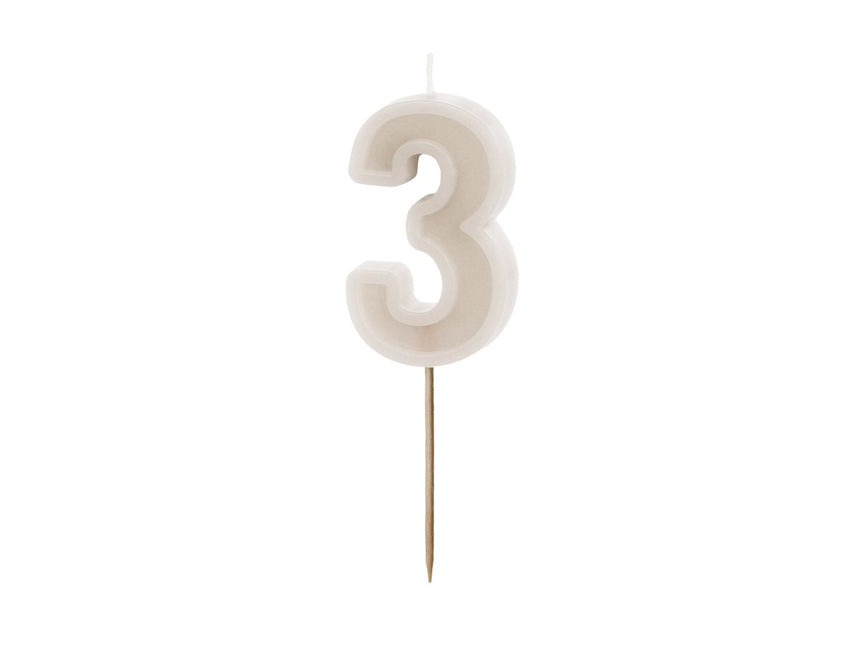 3 Jaar Kaars Beige 10cm van Partydeco koop je bij Partywinkel