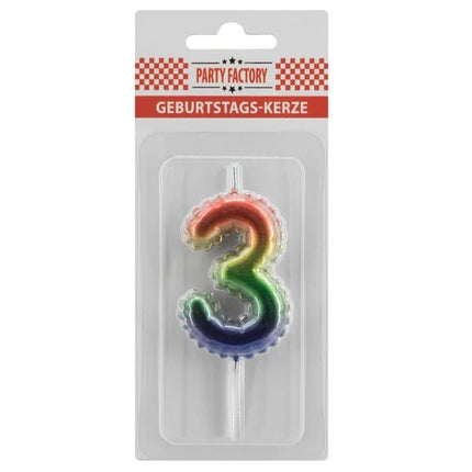 3 Jaar Kaars Regenboog 7cm van VDV Benefit koop je bij Partywinkel