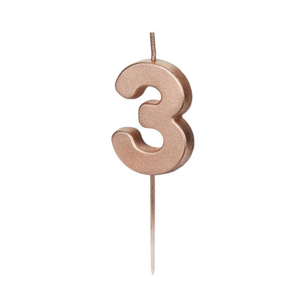 3 Jaar Kaars Rose Goud 9cm van Partydeco koop je bij Partywinkel