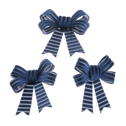 3 NŒUDS EN VELOURS CÔTELÉ BLEU MARINE 10 CM X 12,7 CM