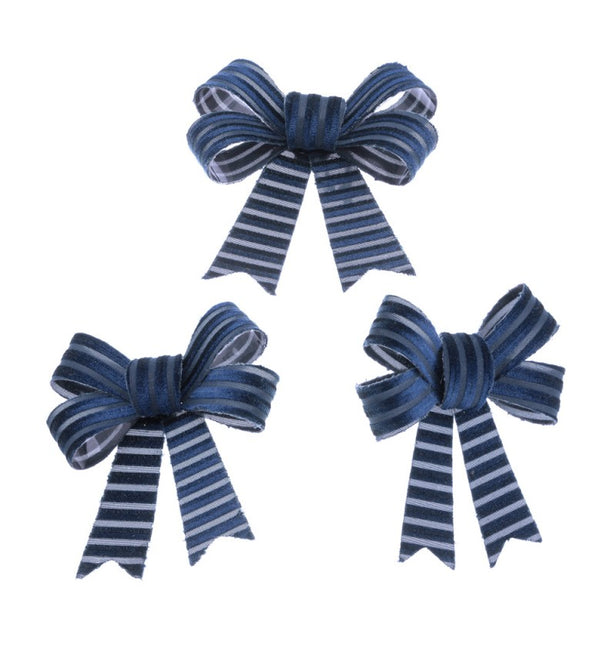 3 NŒUDS EN VELOURS CÔTELÉ BLEU MARINE 10 CM X 12,7 CM