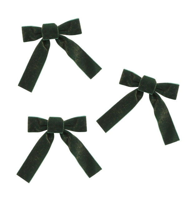 3 nœuds en velours vert scintillant 14cm x 1cm x 16cm