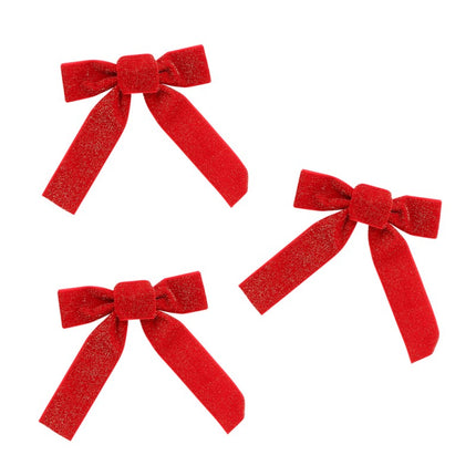 3 NŒUDS EN VELOURS ROUGE SCINTILLANT 14 CM X 1 CM X 16 CM
