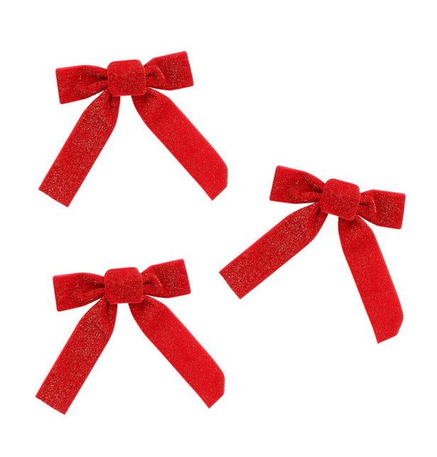 3 NŒUDS EN VELOURS ROUGE SCINTILLANT 14 CM X 1 CM X 16 CM