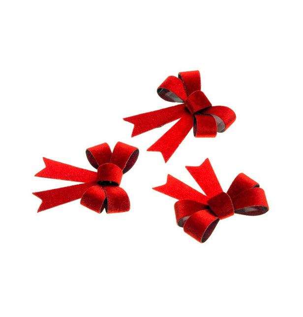 3 nœuds rouges en velours 10cm x 12,7cm