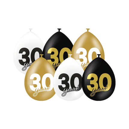 30 Jaar Ballonnen 30cm 6st - Partywinkel - 8716764241505