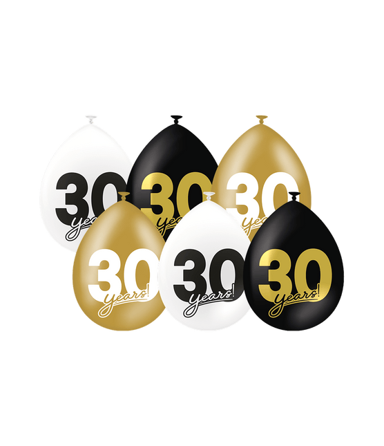 30 Jaar Ballonnen 30cm 6st - Partywinkel - 8716764241505