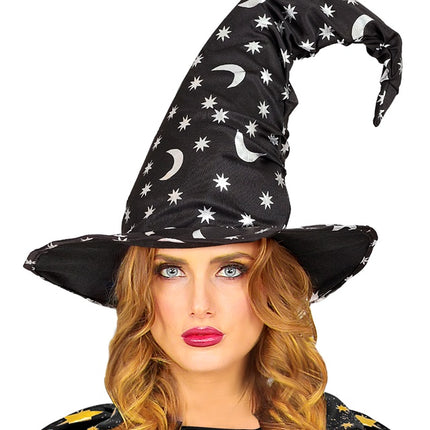 CHAPEAU DE SORCIER AVEC LUNE ET ETOILES ADULTE