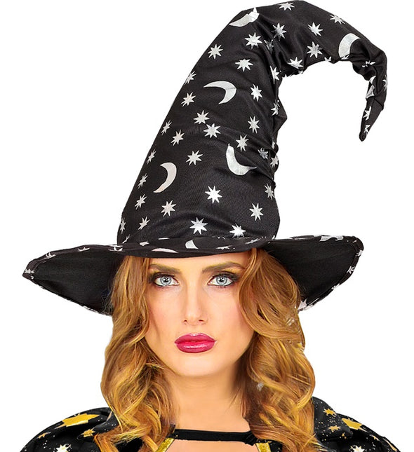 CHAPEAU DE SORCIER AVEC LUNE ET ETOILES ADULTE