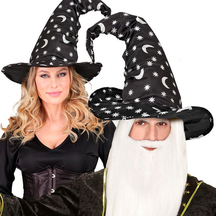 CHAPEAU DE SORCIER AVEC LUNE ET ETOILES ADULTE