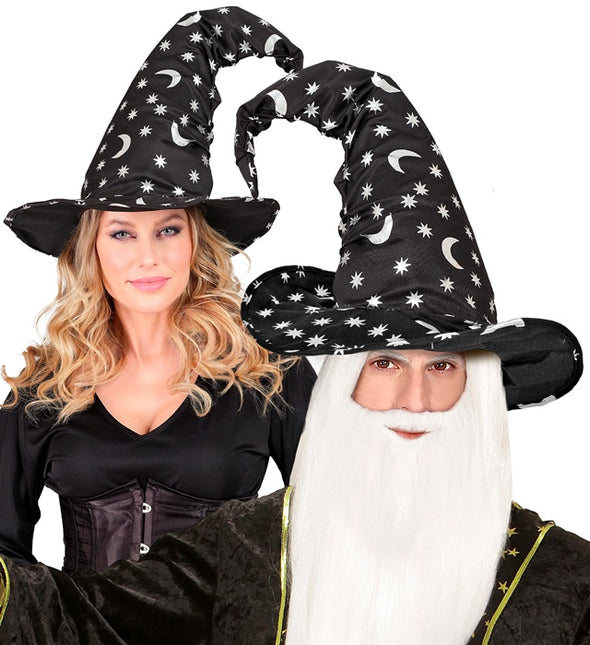 CHAPEAU DE SORCIER AVEC LUNE ET ETOILES ADULTE