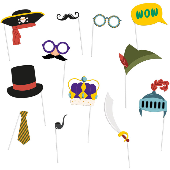Accessoires colorés pour le photobooth Garçons 20cm 12pcs