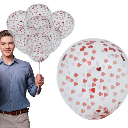 Sac de 10 ballons avec confettis en forme de coeur