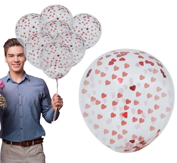Sac de 10 ballons avec confettis en forme de coeur