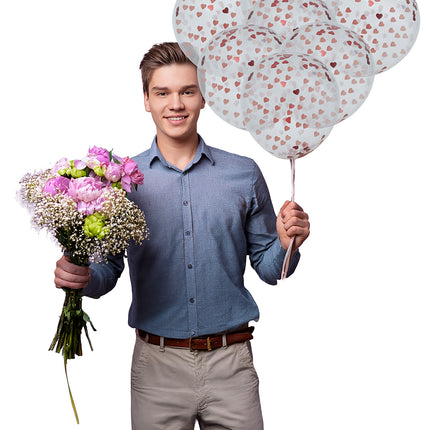 Sac de 10 ballons avec confettis en forme de coeur
