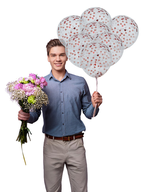 Sac de 10 ballons avec confettis en forme de coeur