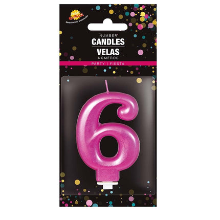 Bougie rose 6 ans métallisée 8cm