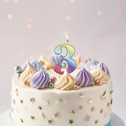 Bougie arc-en-ciel 3 ans métallique 8cm