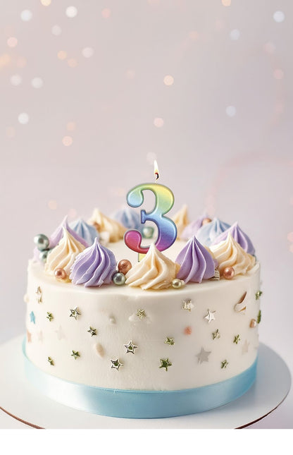 Bougie arc-en-ciel 3 ans métallique 8cm