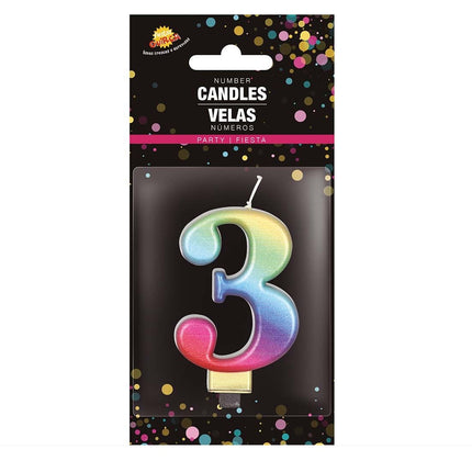 Bougie arc-en-ciel 3 ans métallique 8cm