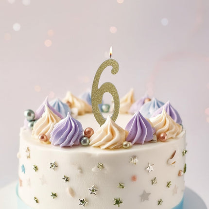 Bougie dorée 6 ans pailletée 12.5cm
