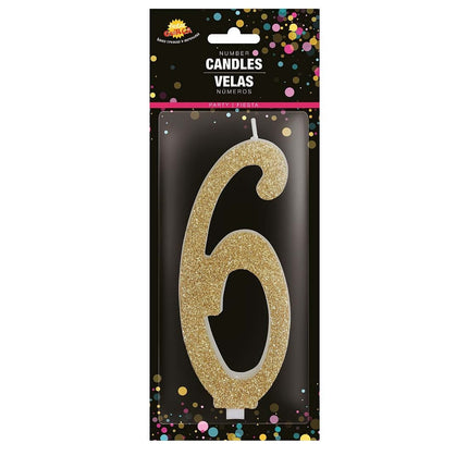 Bougie dorée 6 ans pailletée 12.5cm