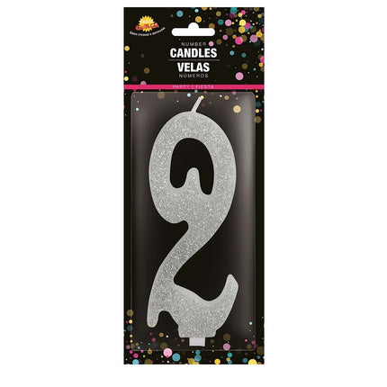 Bougie argentée 2 ans pailletée 12.5cm